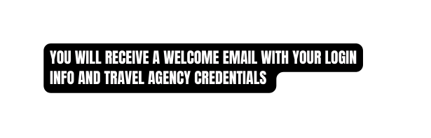 YOU WILL RECEIVE A WELCOME EMAIL WITH YOUR LOGIN INFO AND TRAVEL AGENCY CREDENTIALS